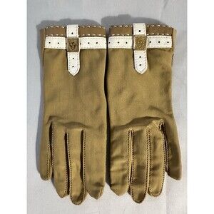 Vintage Isotoner By ARIS One Women's Driving Gloves Tan W/Gold Lion Head Size M